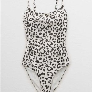 Aerie Leopard Tie Back One Piece Swimsuit